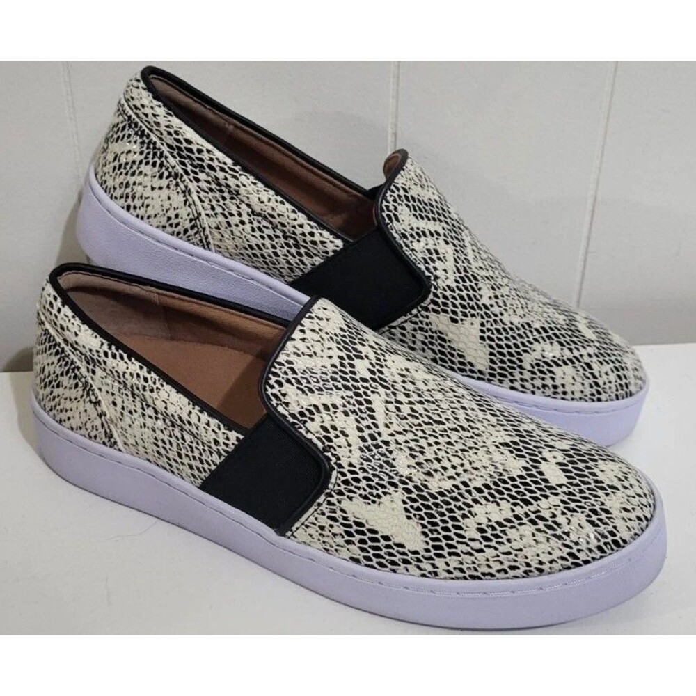 Vionic Demetra Comfort Shoes Slip On Sz 6 Snakeskin Print Black White Leather